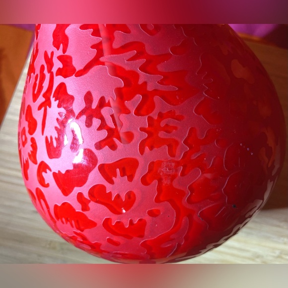 Etched Red Art Glass Vase Handmade Ei8hteen Karat 18/K Vintage 6" Belis - Picture 10 of 16